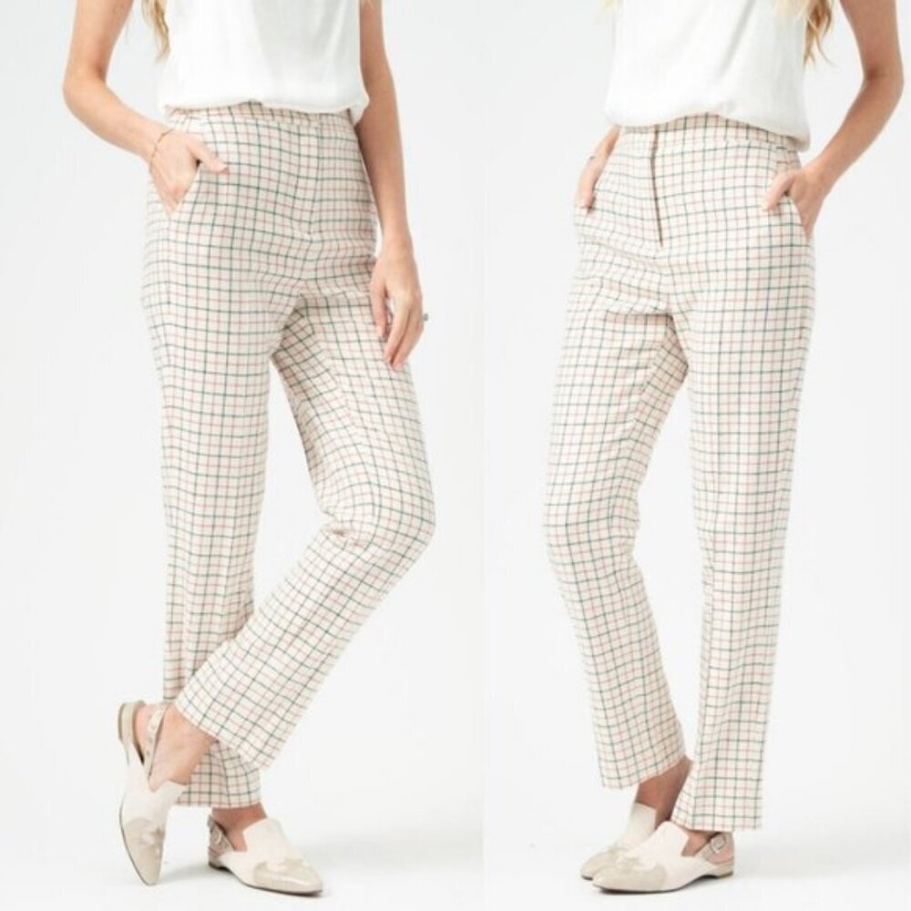 Rag & Bone Wool Poppy High Waisted Pant in Ivory Check Size 0